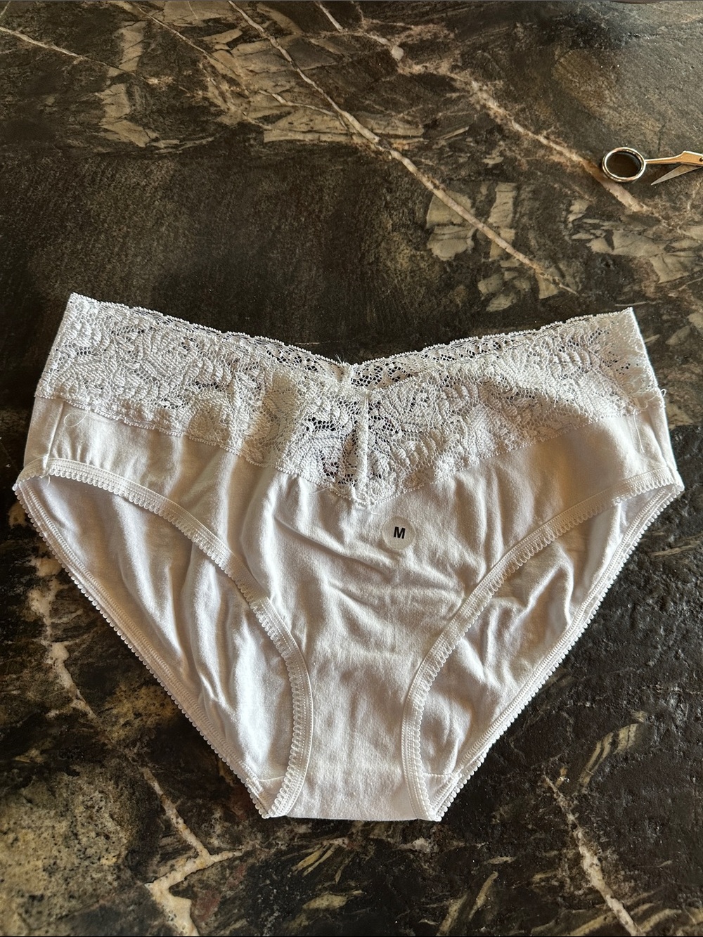 Women's Lace-Trim Cotton Bikini Panty - White